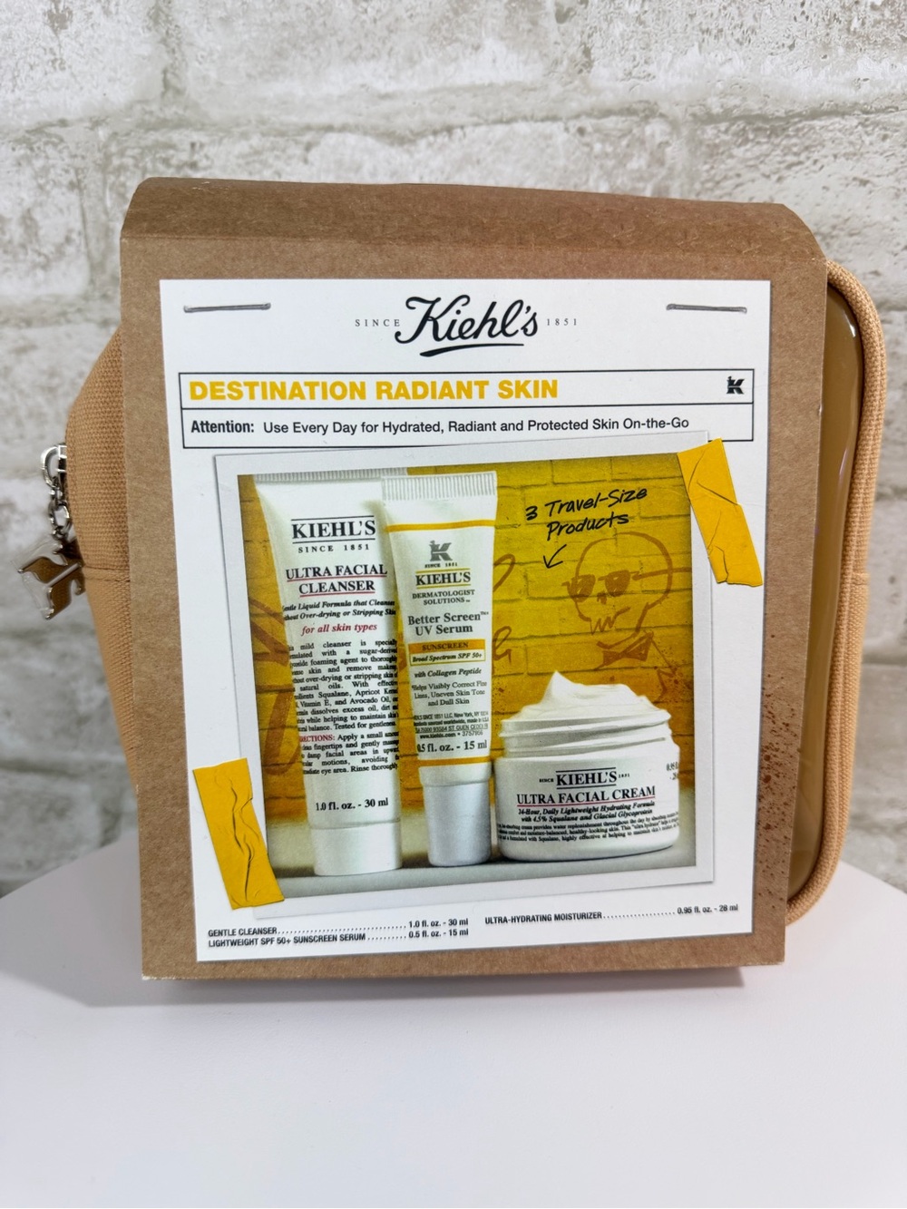 Kiehl's Destination Radiant Skin 3 Piece Travel Set with Kiel’s Travel Bag NWT